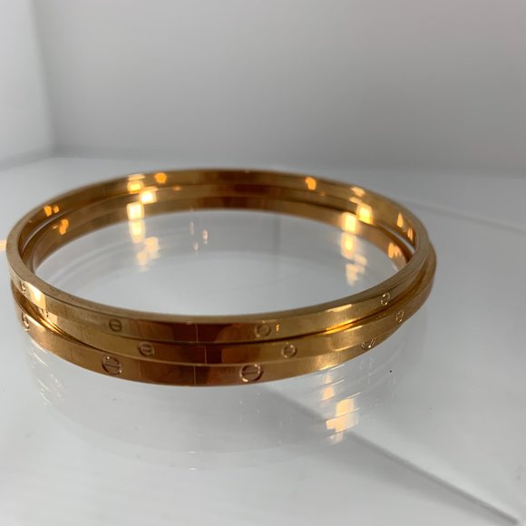 Lot of 3 Copper Colored Bangle Bracelets Stackable Circle Details Unbranded - Picture 2 of 6